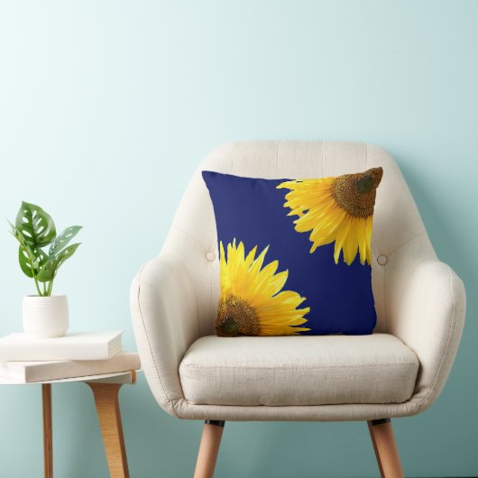 ネイビエレガントーブルーのひまわり クッション (椅子)