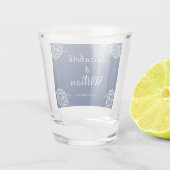 ネイビエレガントーブルーのフローラレース結婚 ショットグラス (裏面)