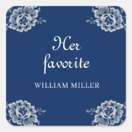 ネイビエレガントーブルーのフローラレース結婚 スクエアシール