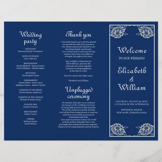 ネイビエレガントーブルーのフローラレース結婚 チラシ (正面)