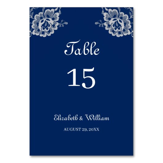 ネイビエレガントーブルーのフローラレース結婚 テーブルナンバー (正面)