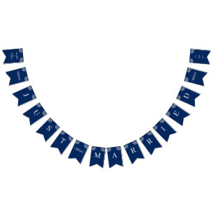 ネイビエレガントーブルーのフローラレース結婚 バンティングフラッグ