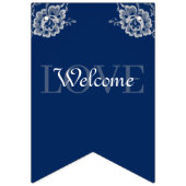 ネイビエレガントーブルーのフローラレース結婚 バンティングフラッグ (第2の旗)