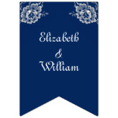ネイビエレガントーブルーのフローラレース結婚 バンティングフラッグ (第1の旗)