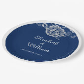 ネイビエレガントーブルーのフローラレース結婚 ペーパープレート (アングル)