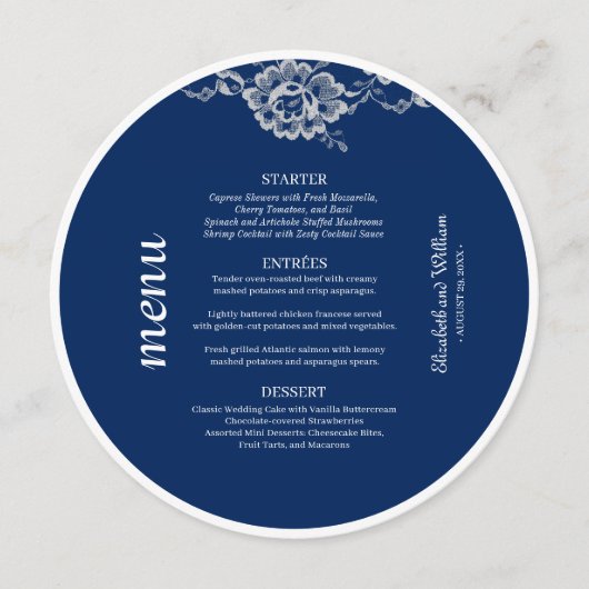 ネイビエレガントーブルーのフローラレース結婚 メニュー (正面)