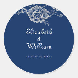 ネイビエレガントーブルーのフローラレース結婚 ラウンドシール