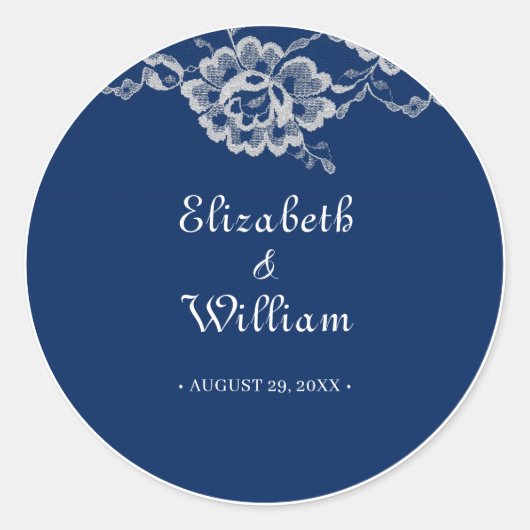 ネイビエレガントーブルーのフローラレース結婚 ラウンドシール (正面)
