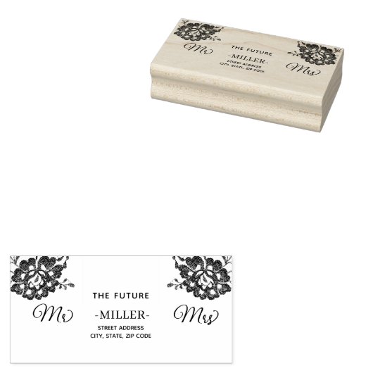 ネイビエレガントーブルーのフローラレース結婚 ラバースタンプ (押印)