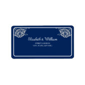 ネイビエレガントーブルーのフローラレース結婚 ラベル (正面)