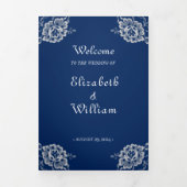 ネイビエレガントーブルーのフローラレース結婚 三つ折りプログラム (カバー)