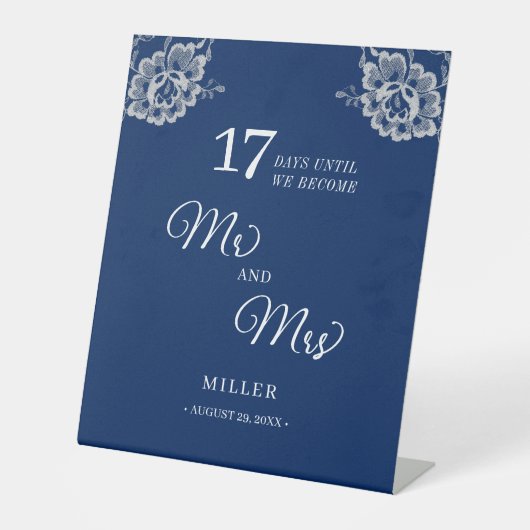 ネイビエレガントーブルーのフローラレース結婚 台座サイン (正面)