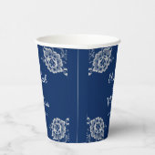 ネイビエレガントーブルーのフローラレース結婚 紙コップ (右)