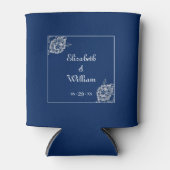 ネイビエレガントーブルーのフローラレース結婚 缶クーラー (正面)