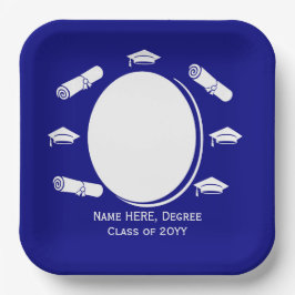 ネイビエレガントーブルーの写真卒業キャップ卒業証書 ペーパープレート