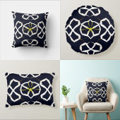 ネイビエレガントーブルーの抽象芸術幾何学的パターン クッション