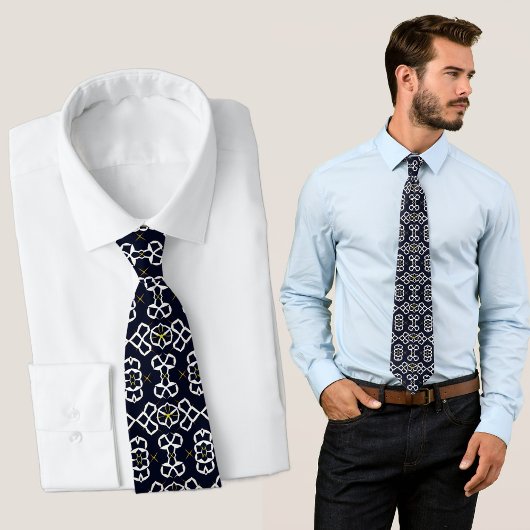 ネイビエレガントーブルーの抽象芸術幾何学的パターン ネクタイ