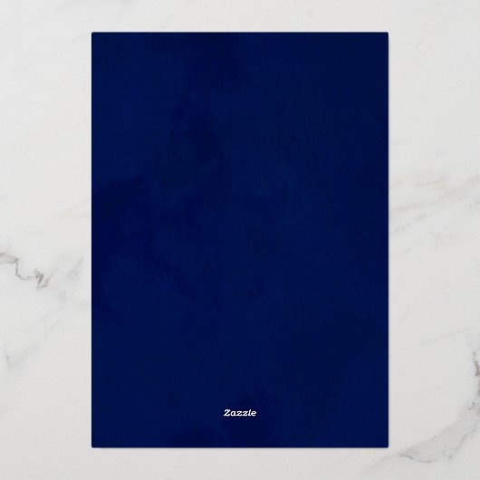 ネイビエレガントーブルーの水彩画と金ゴールド結婚ズ 箔招待状 (裏面)