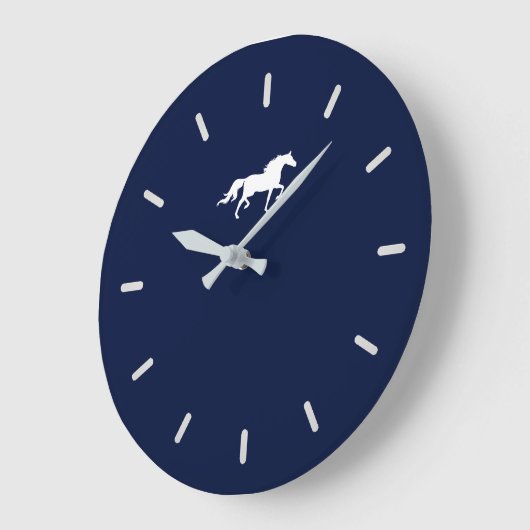 ネイビエレガントーブルーの白馬シルエット ラージ壁時計 (傾斜)