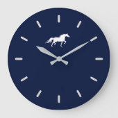 ネイビエレガントーブルーの白馬シルエット ラージ壁時計 (正面)