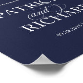 ネイビエレガントーブルーへようこそ結婚我々のサイン ポスター (角)