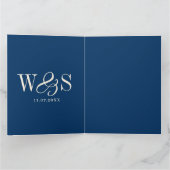 ネイビエレガントーブルーイニシャルの結婚カップル カード (内部)