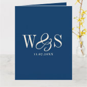 ネイビエレガントーブルーイニシャルの結婚カップル カード (黄色い花)