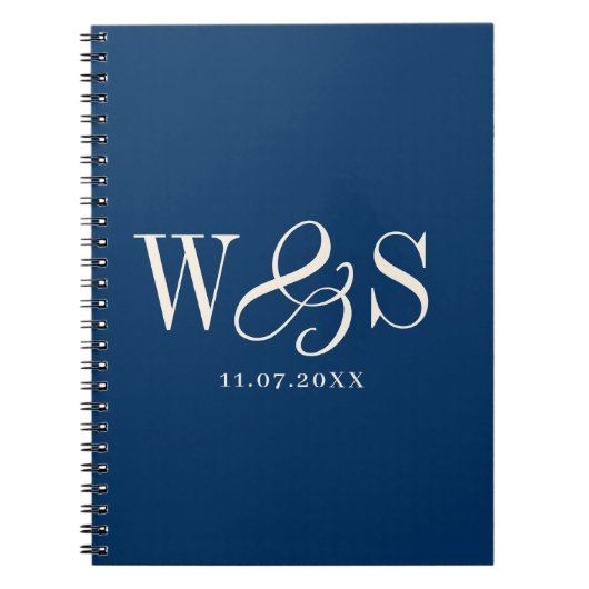 ネイビエレガントーブルーイニシャルの結婚カップル ノートブック (正面)