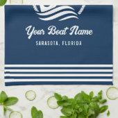 ネイビエレガントーブルーカスタムボートネームいかり キッチンタオル (折り畳み)