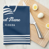 ネイビエレガントーブルーカスタムボートネームいかり キッチンタオル (四つ折り)