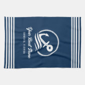 ネイビエレガントーブルーカスタムボートネームいかり キッチンタオル (横)