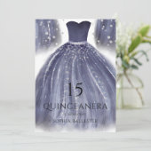 ネイビエレガントーブルーキンセアニェラドレスガウンパーティー 招待状 (スタンド正面)