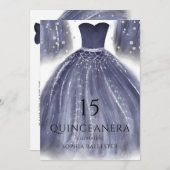 ネイビエレガントーブルーキンセアニェラドレスガウンパーティー 招待状 (正面/裏面)