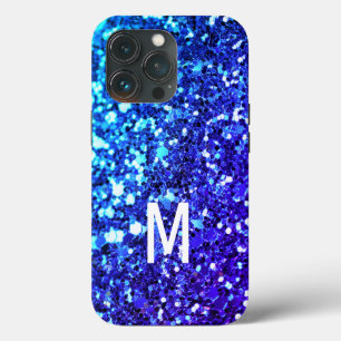 ネイビエレガントーブルーグリッターカスタムのモノグラムの名前 iPhone 13 PROケース