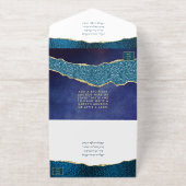 ネイビエレガントーブルーゲード結婚アゲ実在ートのホイル オールインワン招待状 (外側)