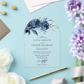 ネイビエレガントーブルーシルバーウォーターフローラ結婚ズ アクリル招待状 (インサイチュ (ウェディング))