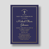 ネイビエレガントーブルースクリプト第一聖体金ゴールド 箔招待状