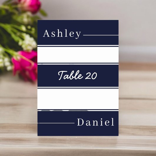 ネイビエレガントーブルーストライプホワイト結婚ズ テーブルナンバー