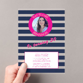 ネイビエレガントーブルーストライプ招待状30th アクリル招待状