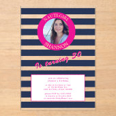 ネイビエレガントーブルーストライプ招待状30th アクリル招待状 (正面)