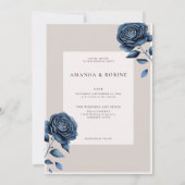 ネイビエレガントーブルーバラ結婚ズ 招待状 (裏面)