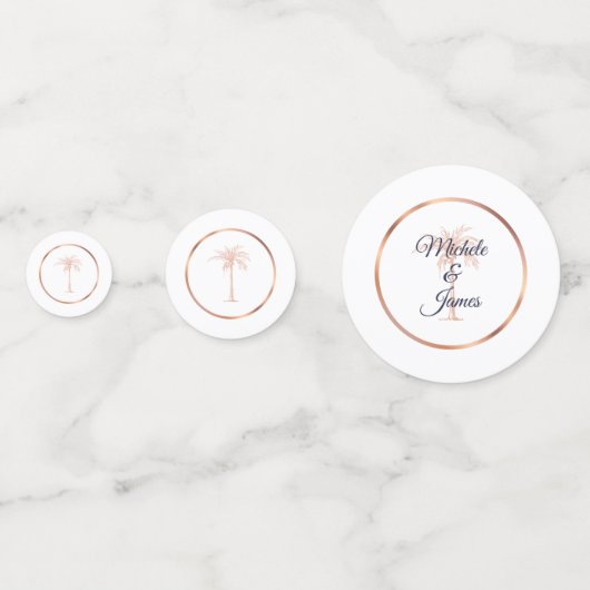 ネイビエレガントーブルーバラ金ゴールドパームツリーズ結婚 コンフェッティ (裏面)