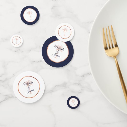 ネイビエレガントーブルーバラ金ゴールドパームツリーズ結婚 コンフェッティ (グループ)