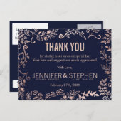 ネイビエレガントーブルーバラ金ゴールド感謝していフローラユウス ポストカード (正面/裏面)