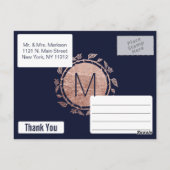 ネイビエレガントーブルーバラ金ゴールド感謝していフローラユウス ポストカード (裏面)