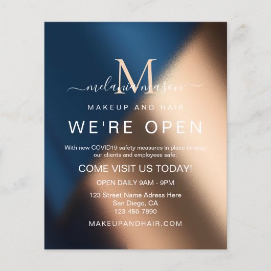 ネイビエレガントーブルーバラ金ゴールド我々はオープンサロン チラシ (正面)