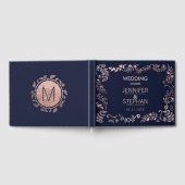 ネイビエレガントーブルーバラ金ゴールド結婚フローラ ゲストブック (全面)