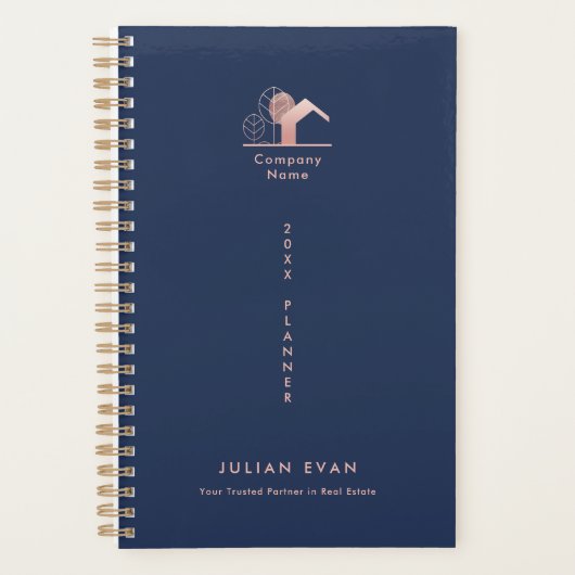 ネイビエレガントーブルーバラ金ゴールド非日付2025 プランナー手帳 (正面)