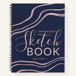 ネイビエレガントーブルーバラ金ゴールドSketchbook Your Name ノートブック