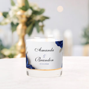 ネイビエレガントーブルーバラ&シルバーグリッターズ結婚 ウイスキーグラス